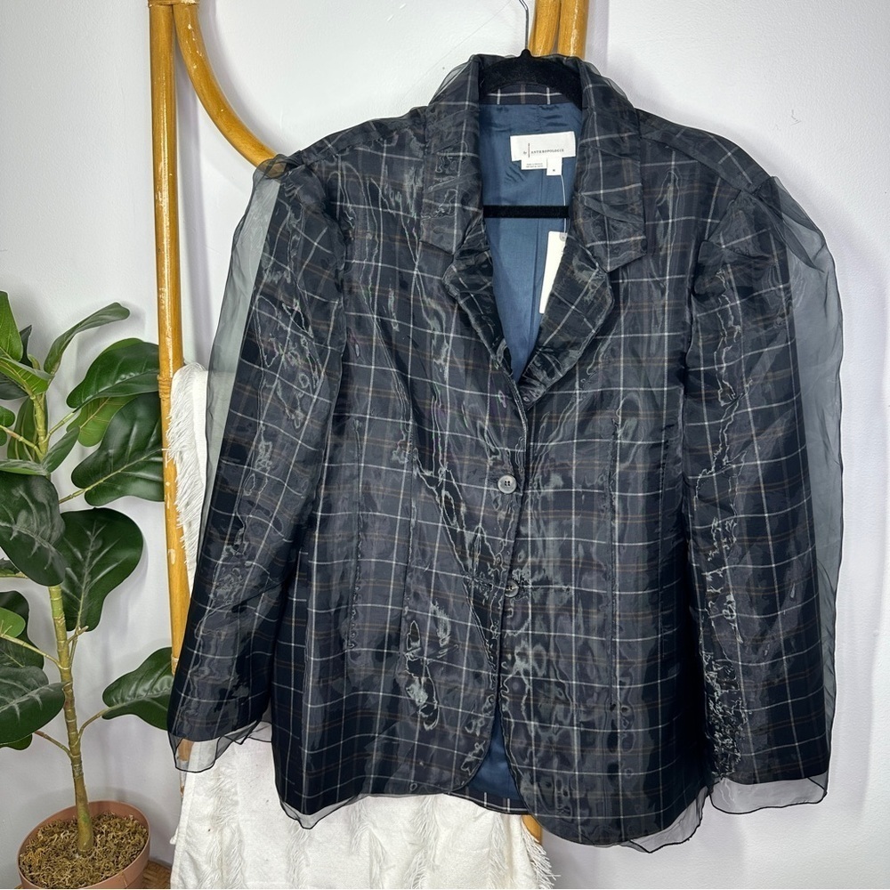 NWT Anthropologie Tulle Overlay Plaid Jacket Blazer sz M